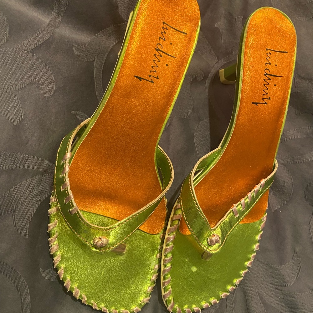 COPY - Strappy Mules metallic green. NWT